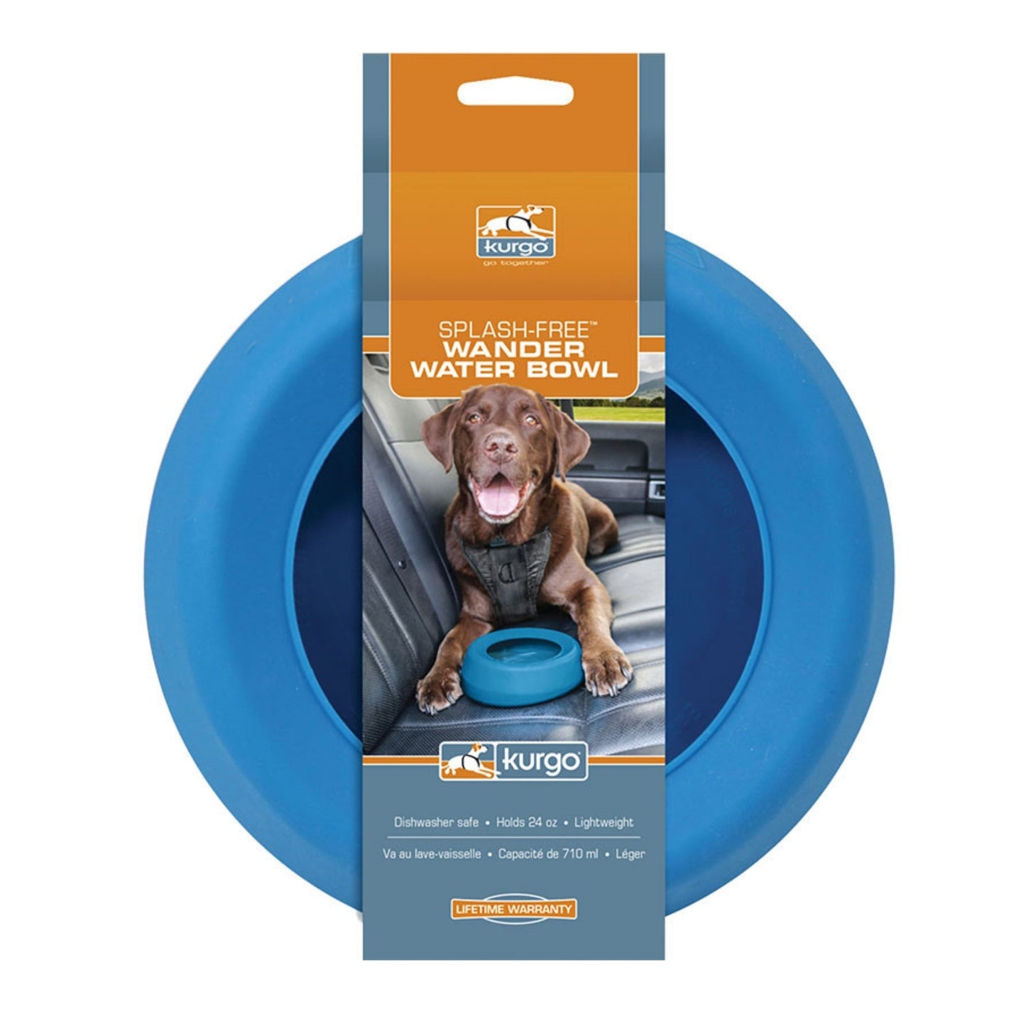 Kurgo Dog Wander Splash Free Water Bowl | Blue