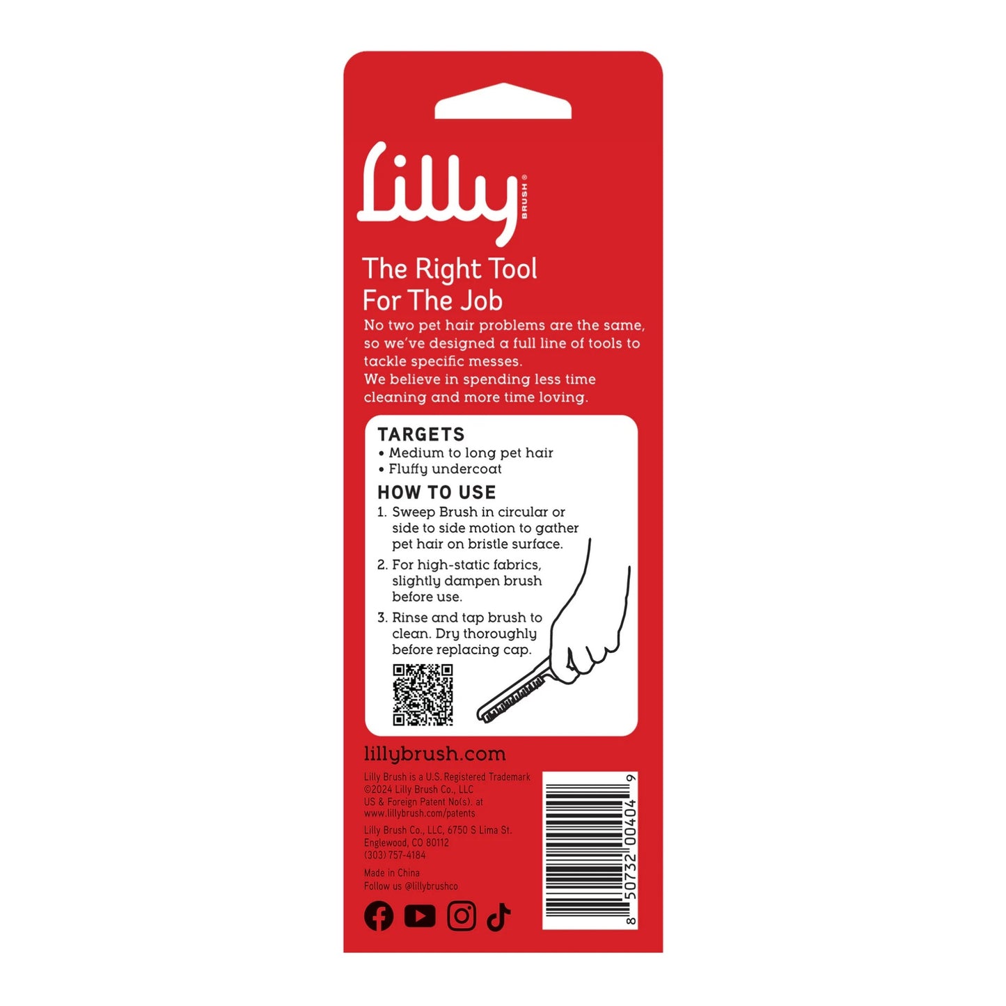 Lilly Brush Pet Hair Clean-Up Brush & Cap Red Small