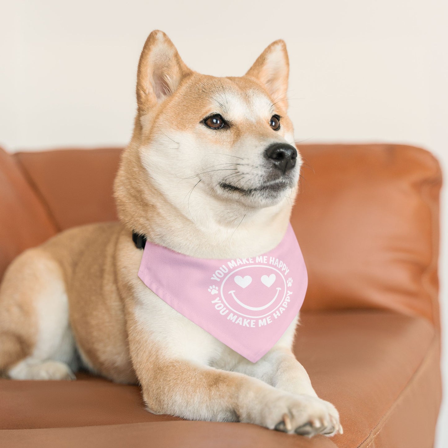 Loves And Hugs | "You Make Me Happy" – Pet Bandana Collar ( Pink )
