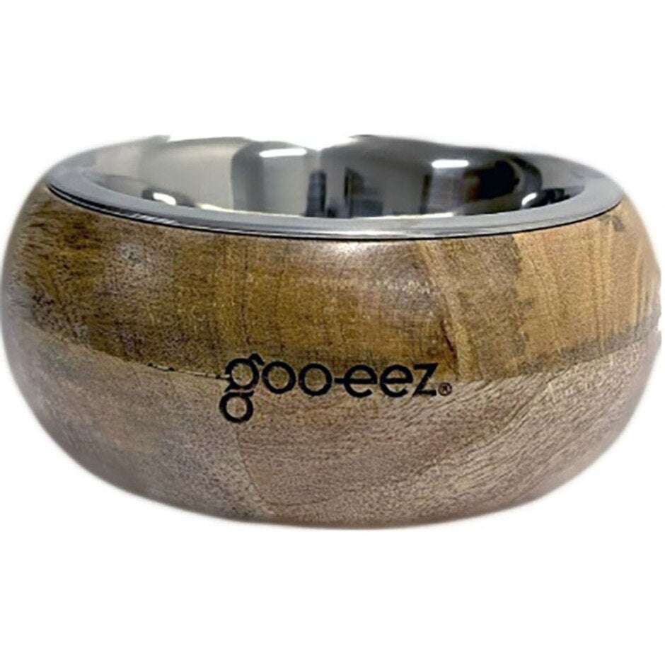 Goo-Eez Rounded Mango Wood Bowl Stainless Steel Medium